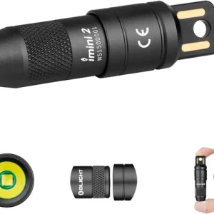 IMINI 2 Rechargeable EDC Keychain Mini Flashlight Black | 50LM and 21M Throw, Co