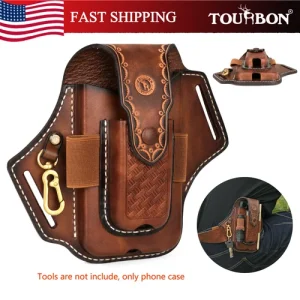 TOURBON Leather Utility Tool Belt Holster 5-in-1 Multitool EDC Sheath Phone Case